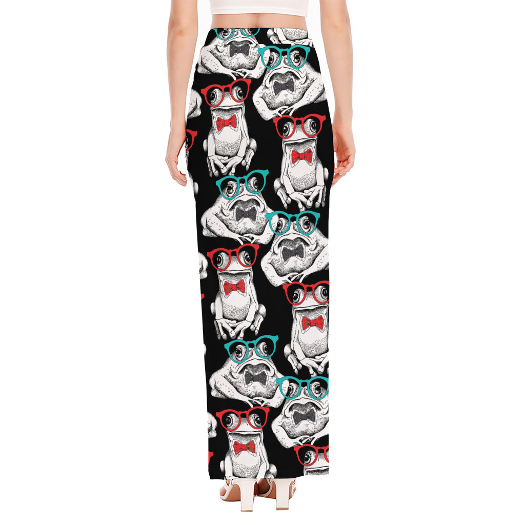 Hipster Frog Pattern Print High Slit Maxi Skirt