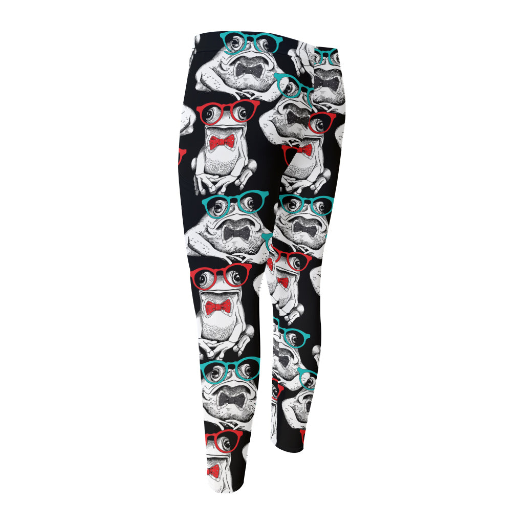 Hipster Frog Pattern Print Men's Compression Pants