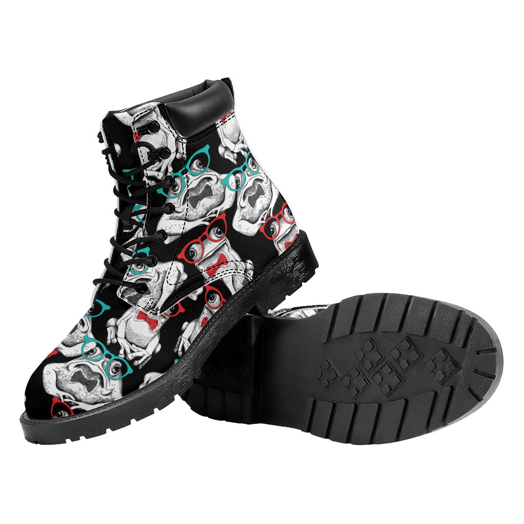 Hipster Frog Pattern Print Work Boots