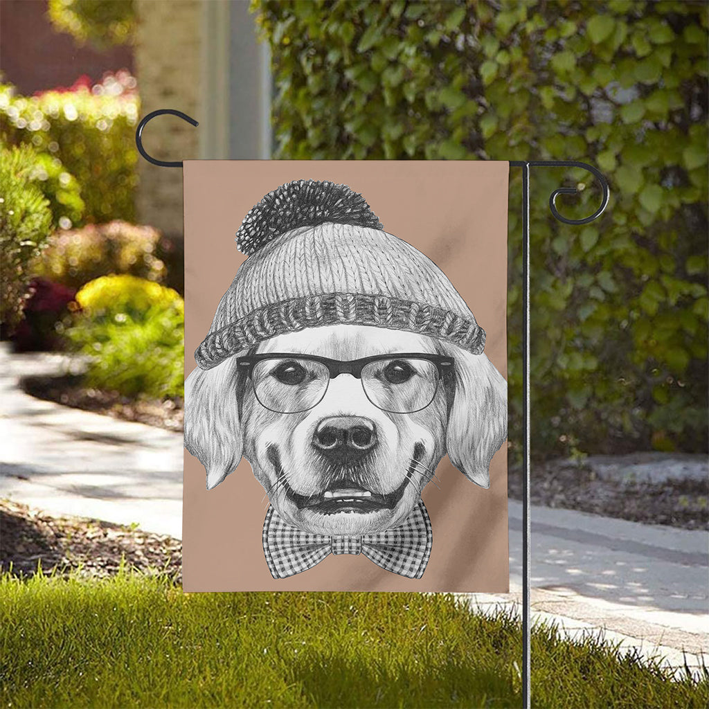 Hipster Golden Retriever Print House Flag