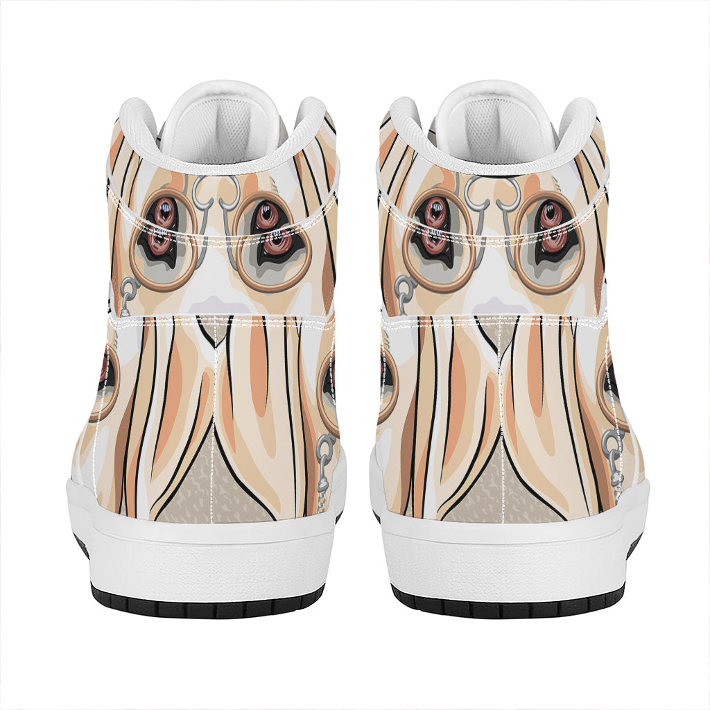 Hipster Labrador Retriever Print High Top Leather Sneakers