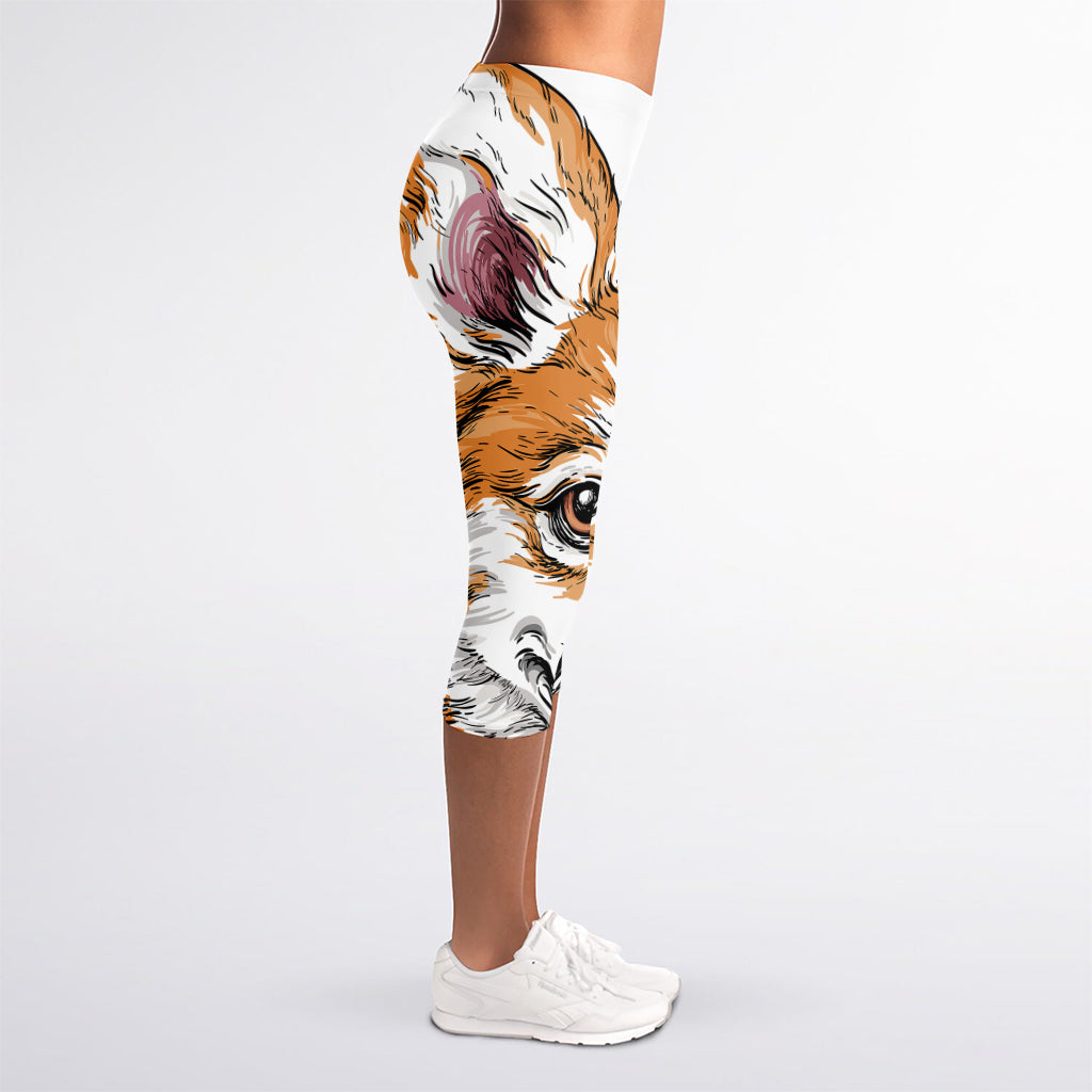Hipster Pembroke Welsh Corgi Print Women's Capri Leggings