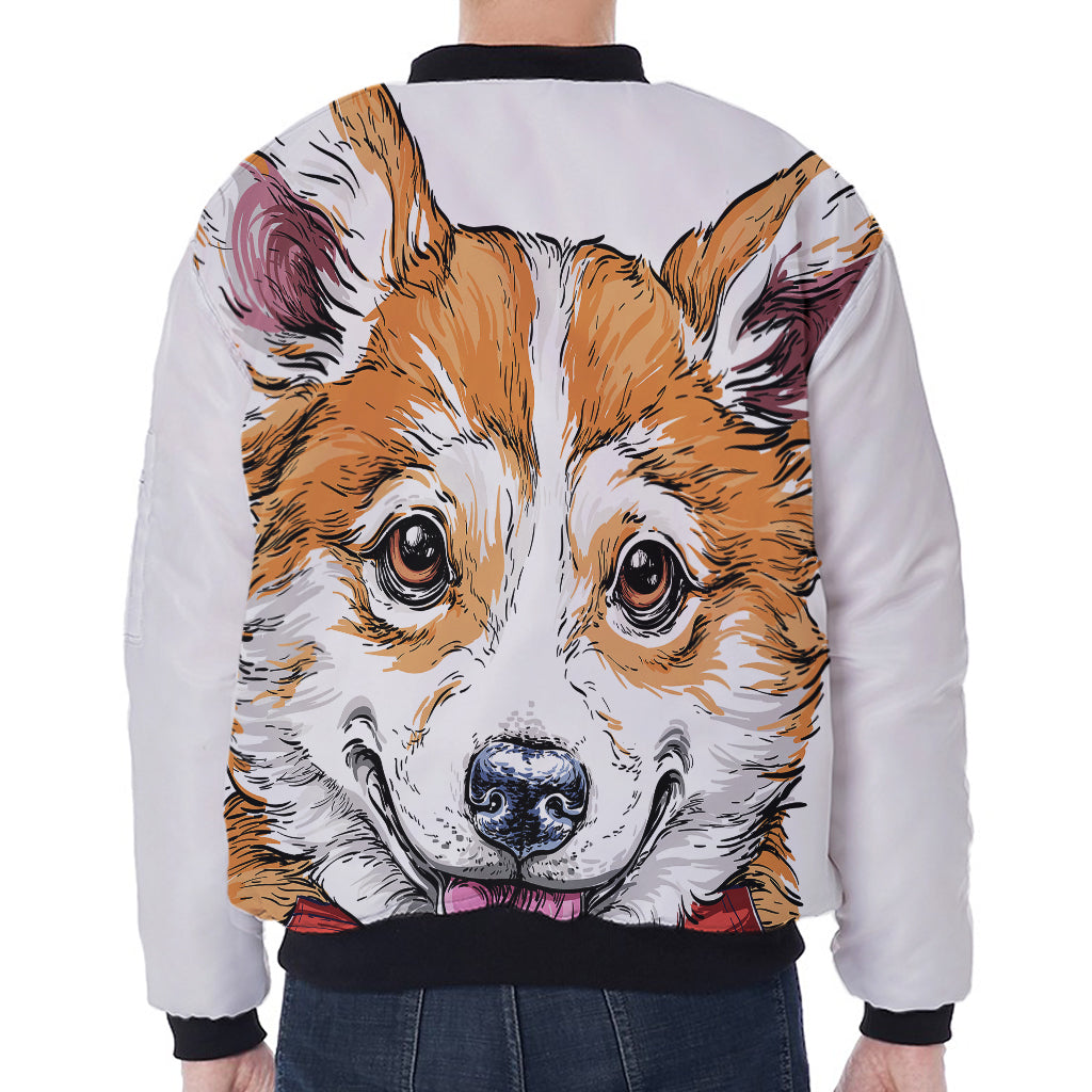 Hipster Pembroke Welsh Corgi Print Zip Sleeve Bomber Jacket