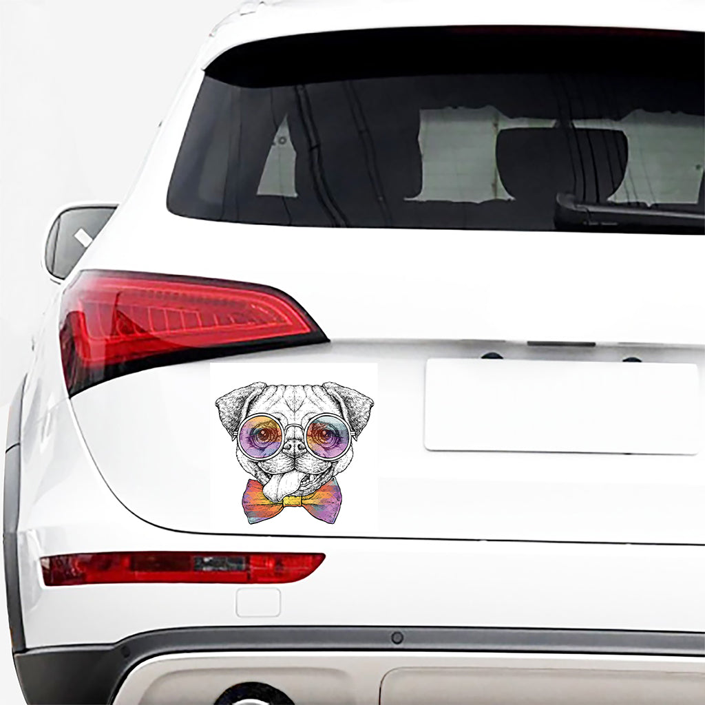 Hipster Pug Print Car Sticker