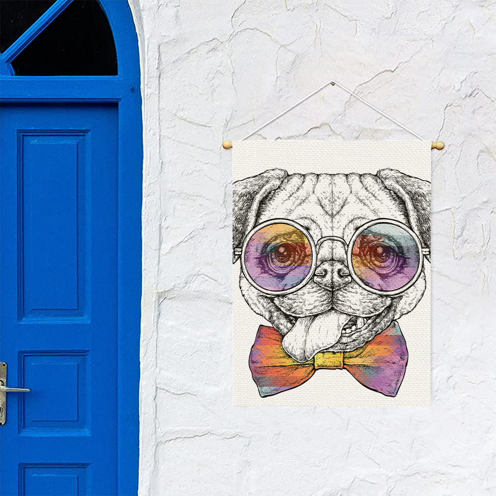 Hipster Pug Print Garden Flag