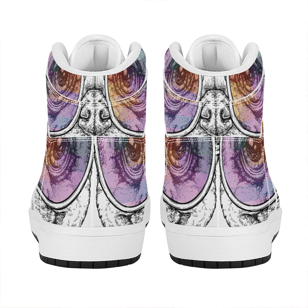 Hipster Pug Print High Top Leather Sneakers