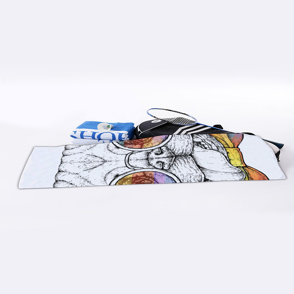 Hipster Pug Print Sports Towel