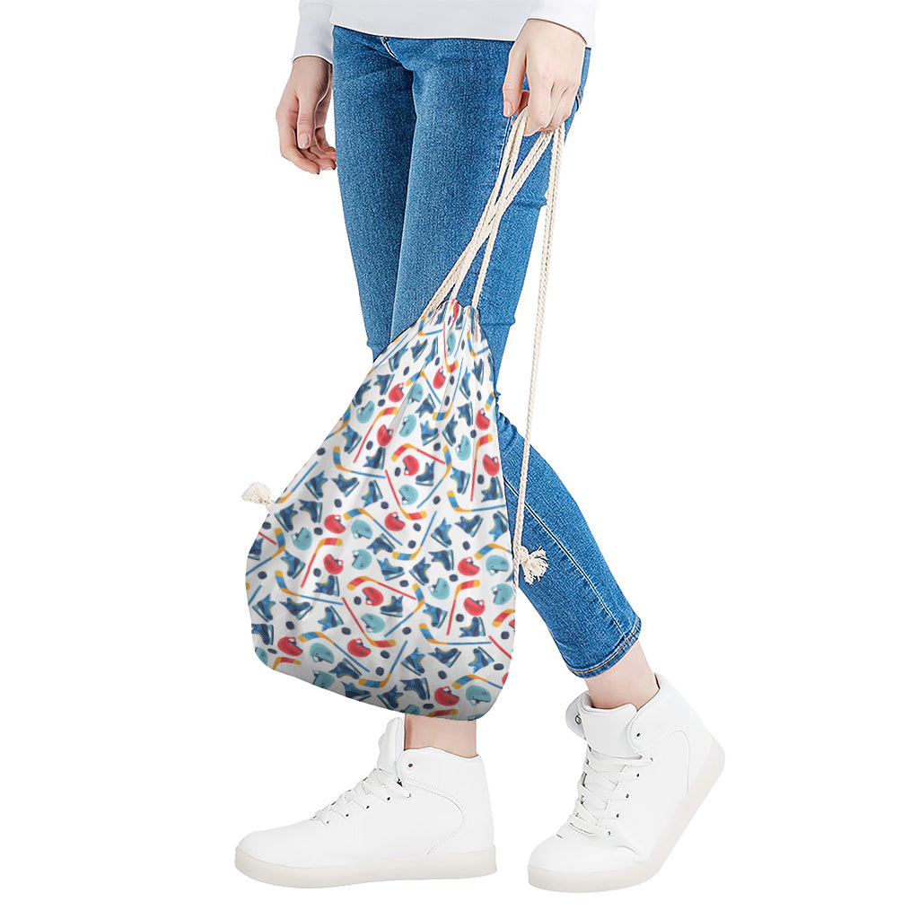 Hockey Equipment Pattern Print Drawstring Bag