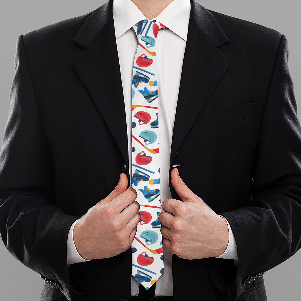 Hockey Equipment Pattern Print Necktie