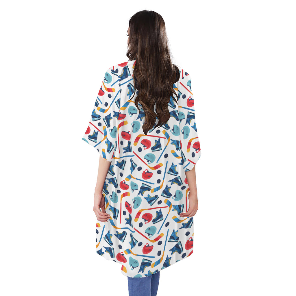 Hockey Equipment Pattern Print Open Front Beach Cover Up