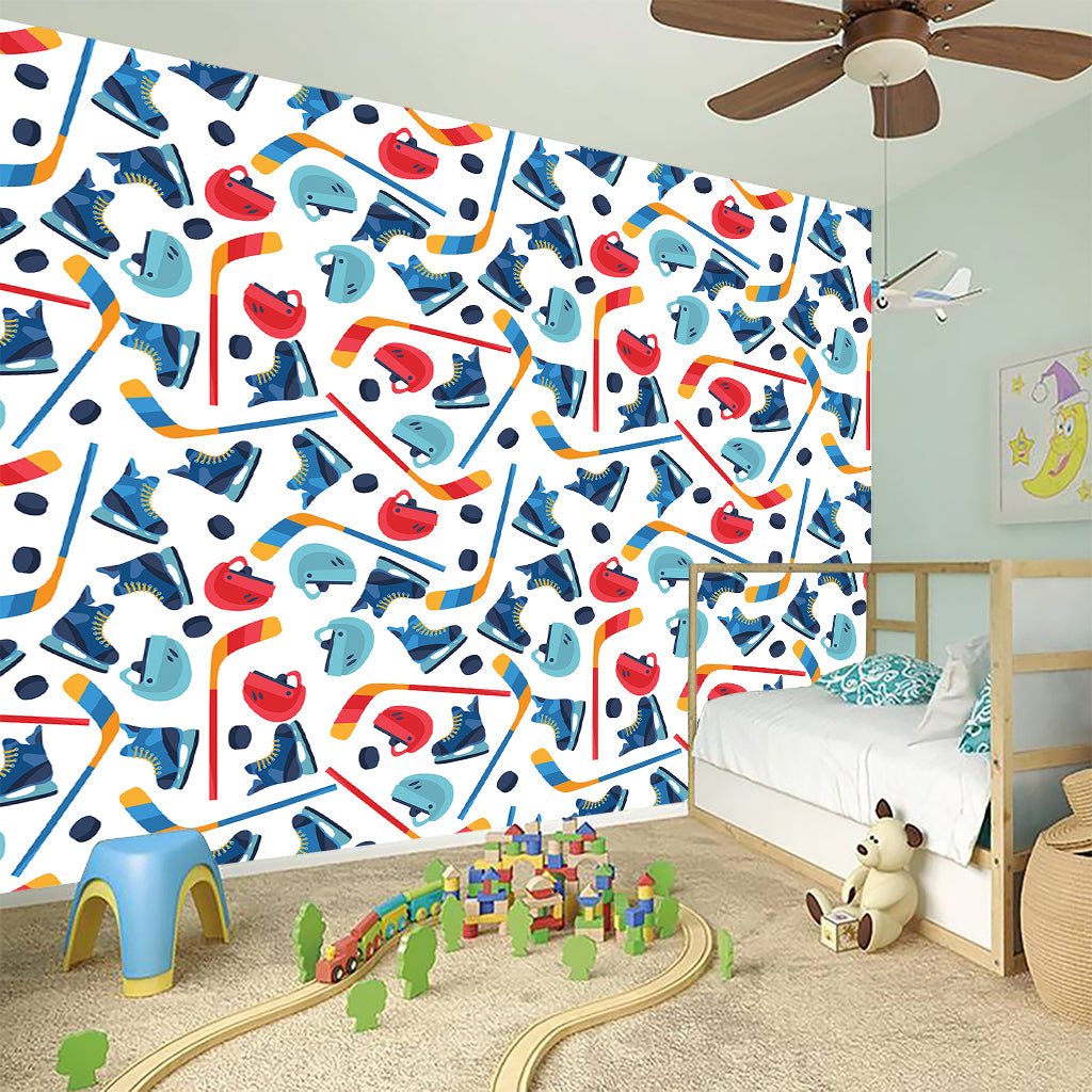 Hockey Equipment Pattern Print Wall Sticker