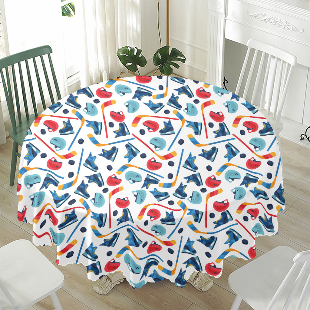 Hockey Equipment Pattern Print Waterproof Round Tablecloth