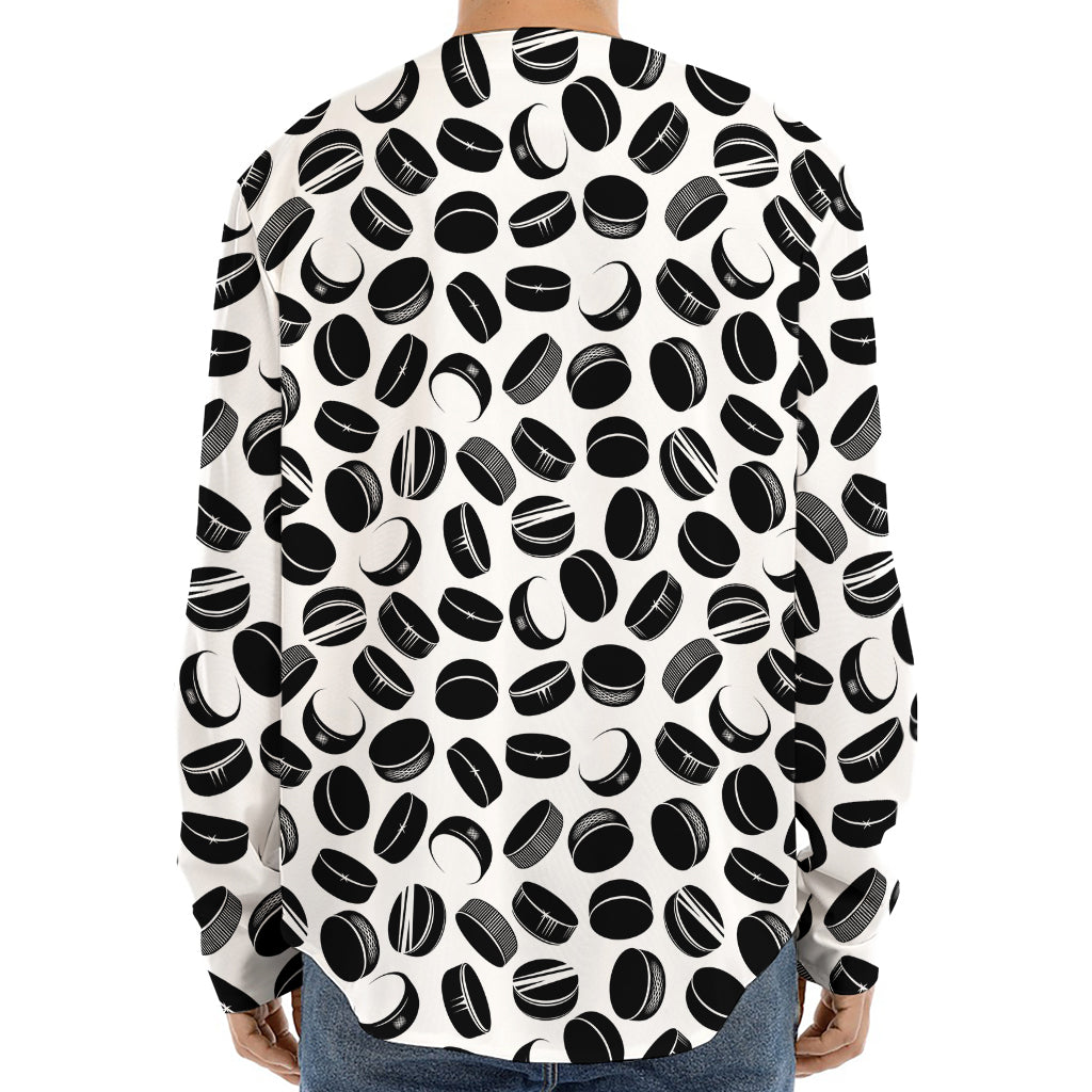Hockey Puck Pattern Print Long Sleeve Baseball Jersey