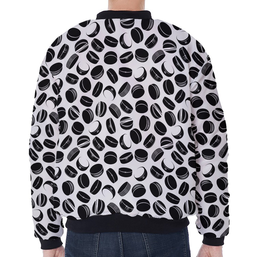 Hockey Puck Pattern Print Zip Sleeve Bomber Jacket