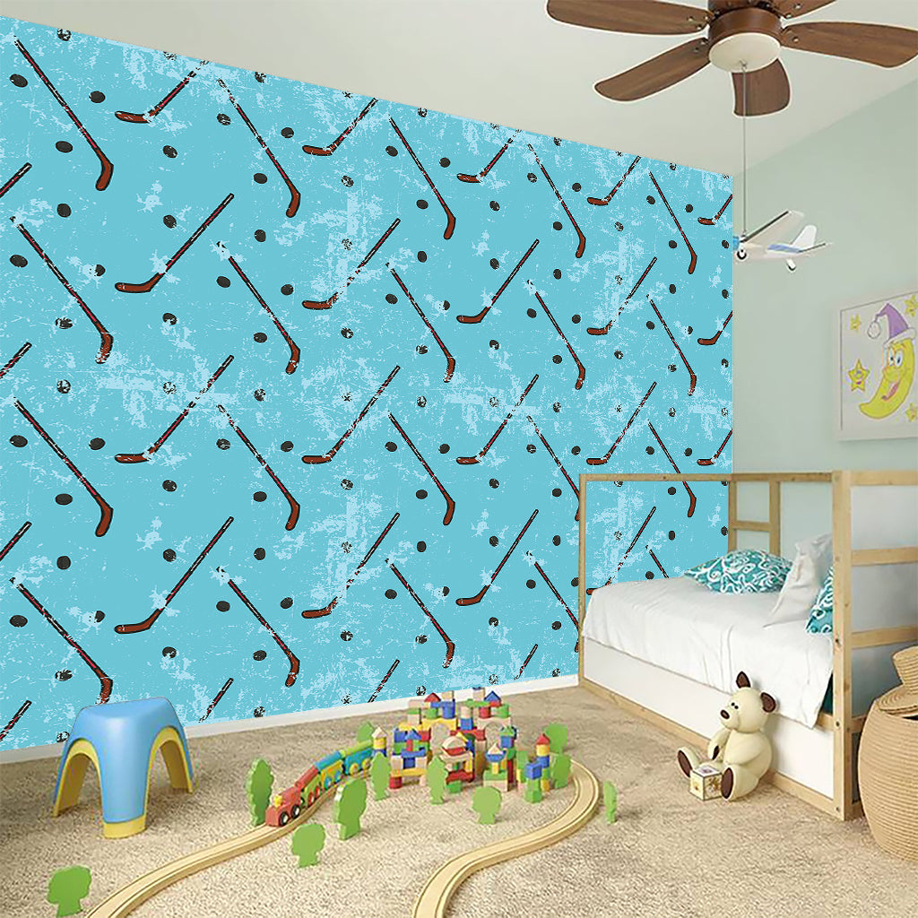 Hockey Stick And Puck Pattern Print Wall Sticker