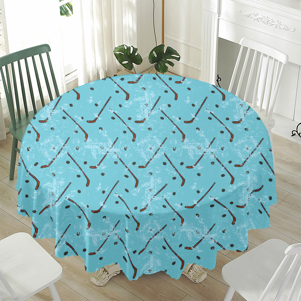 Hockey Stick And Puck Pattern Print Waterproof Round Tablecloth