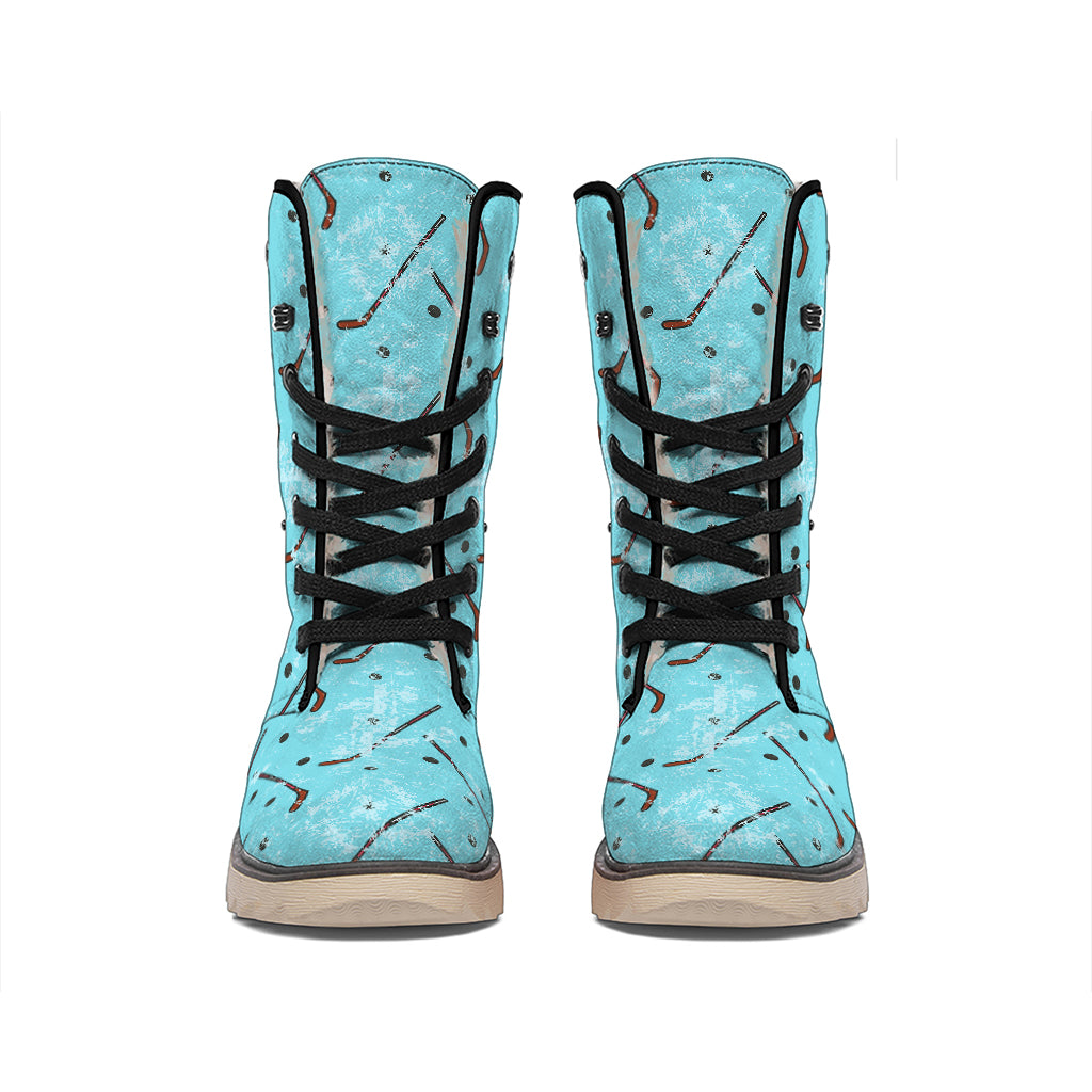 Hockey Stick And Puck Pattern Print Winter Boots