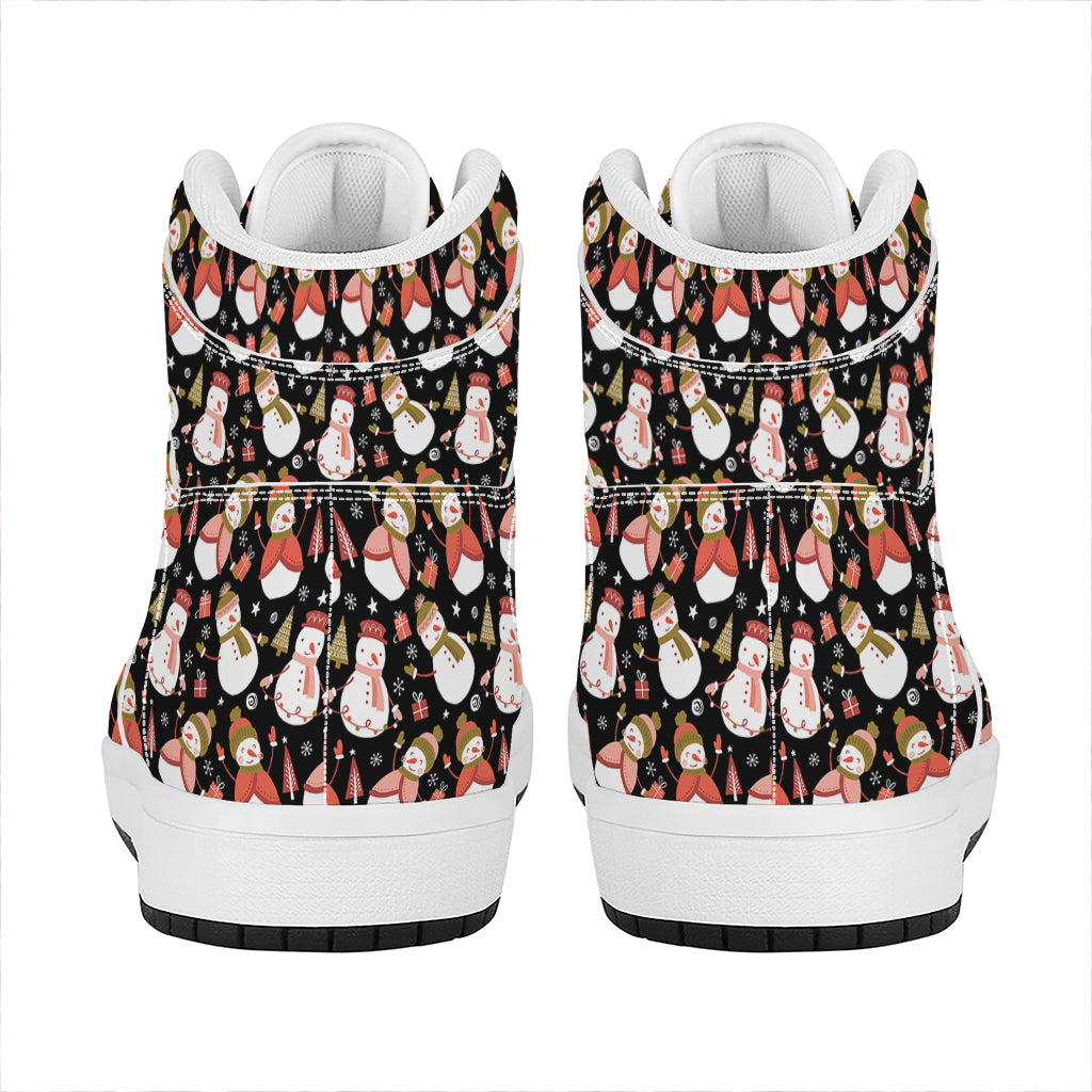 Holiday Snowman Pattern Print High Top Leather Sneakers