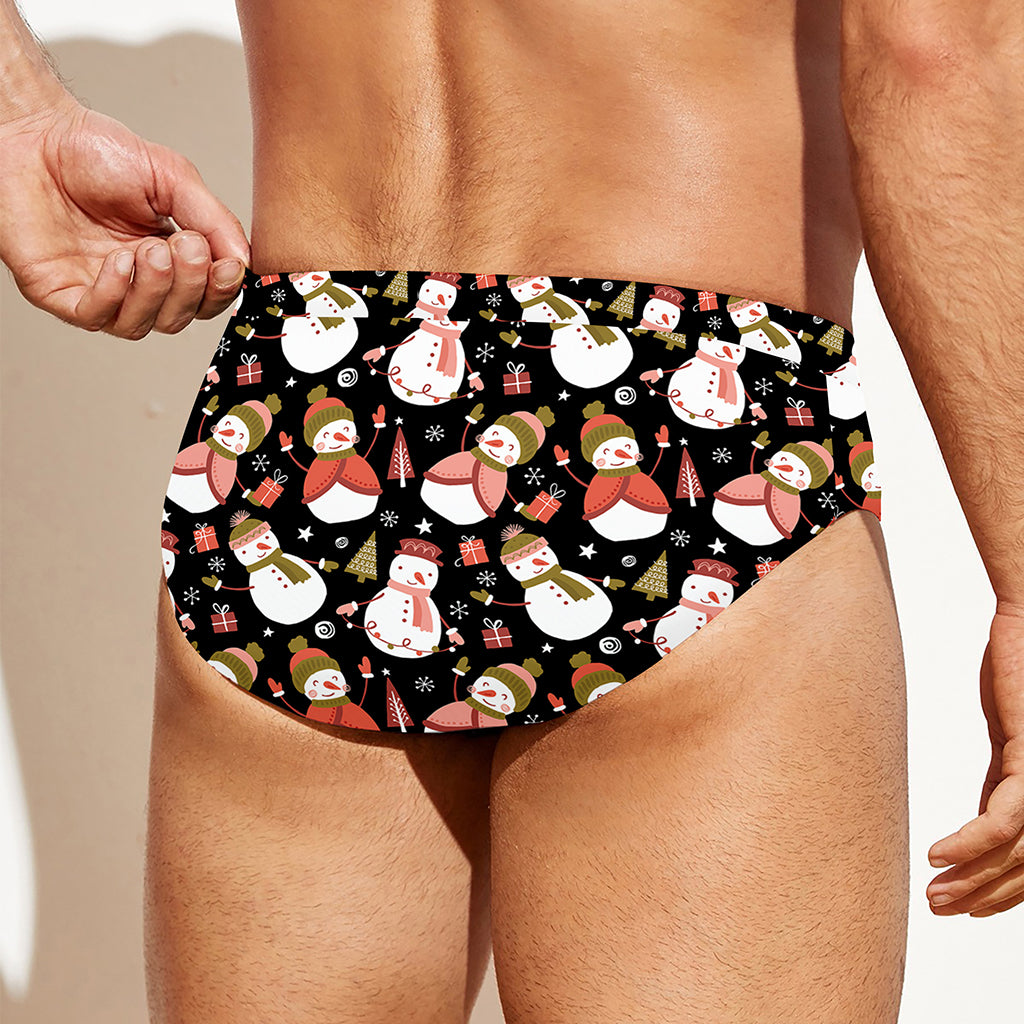 Holiday Snowman Pattern Print Men's Swim Briefs