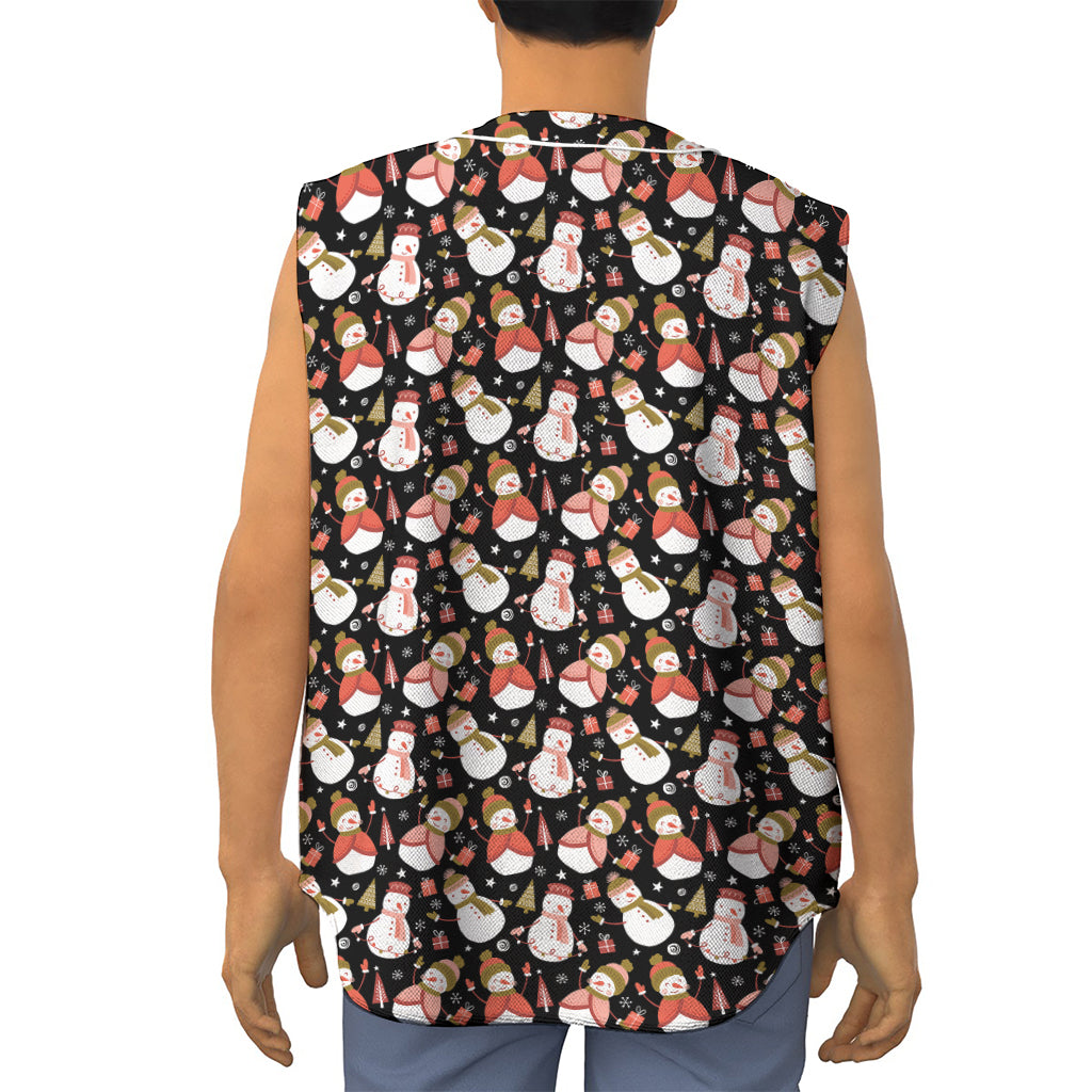 Holiday Snowman Pattern Print Sleeveless Baseball Jersey