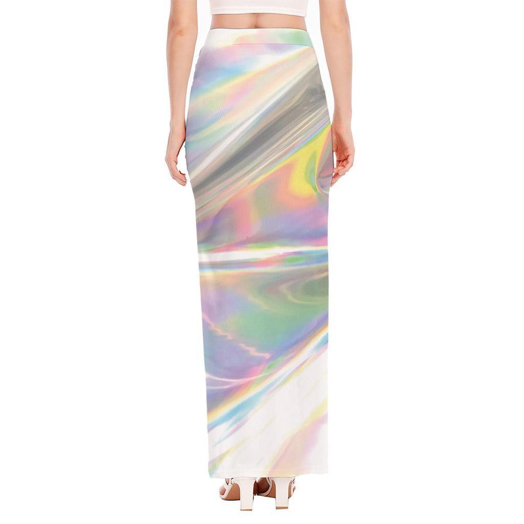Holographic Art Print High Slit Maxi Skirt