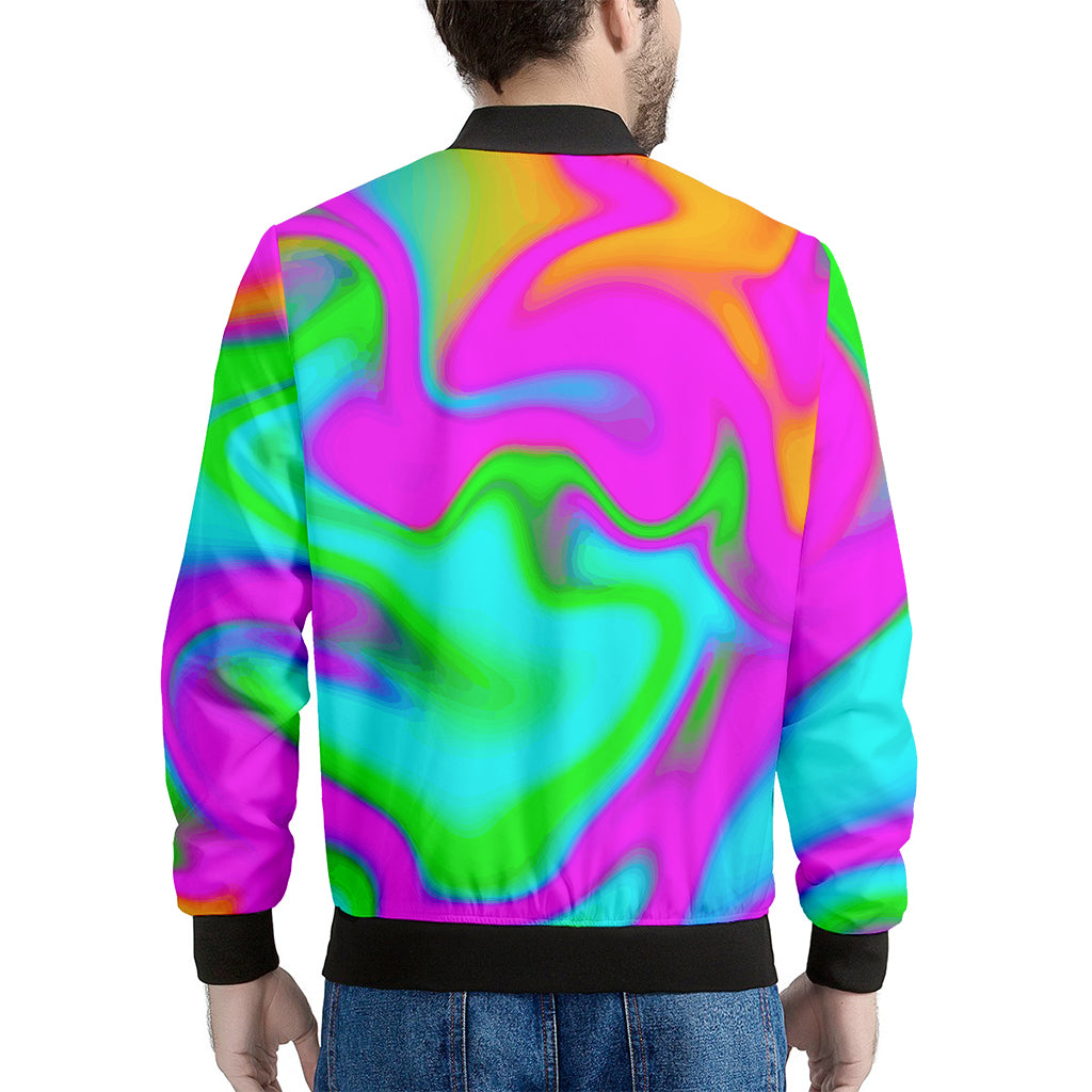 Holographic Neon Liquid Trippy Print Men's Bomber Jacket