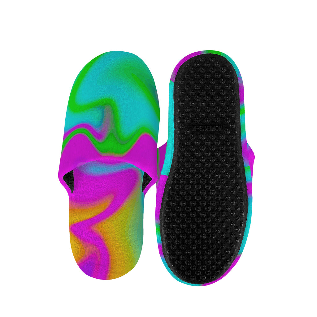 Holographic Neon Liquid Trippy Print Slippers