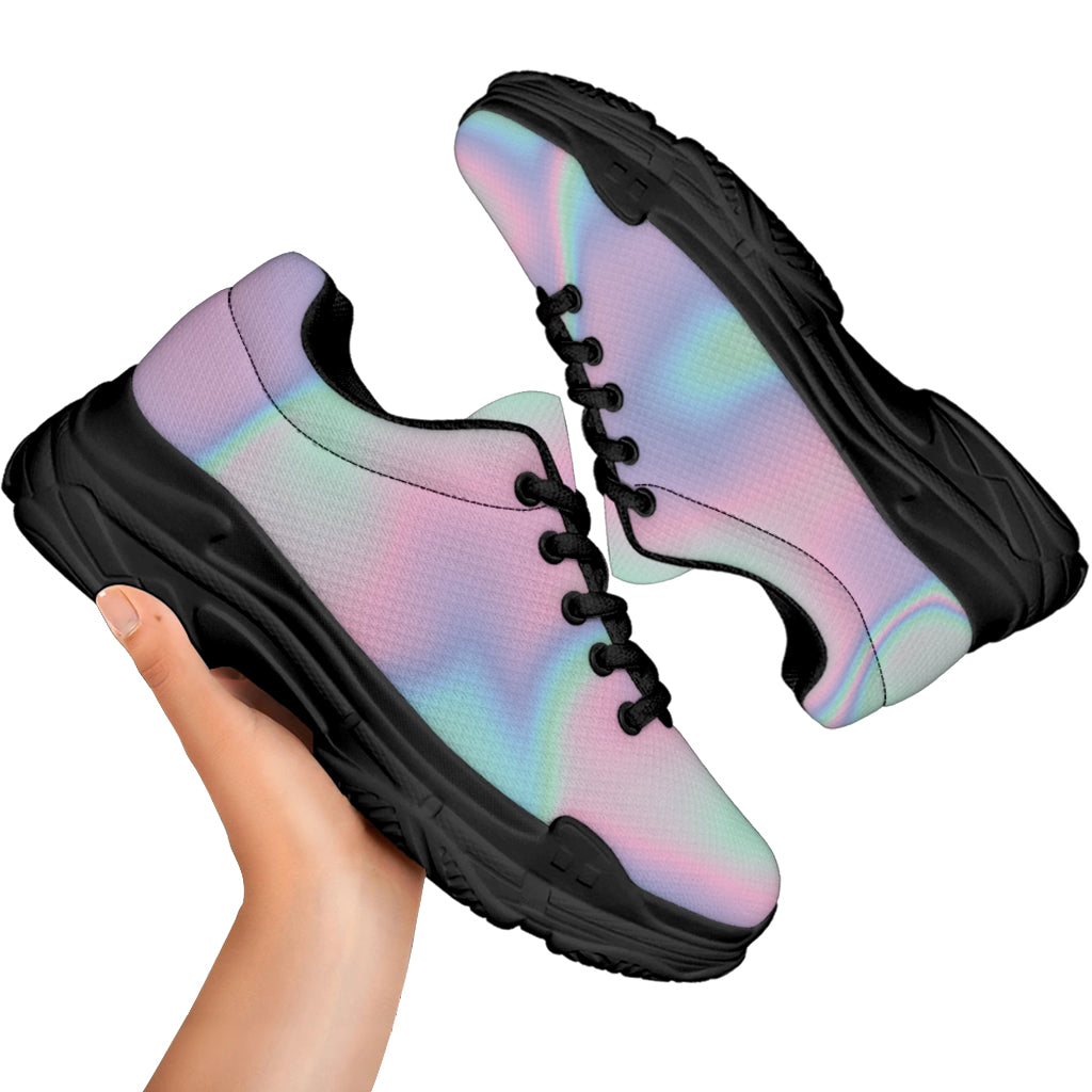 Holographic Waves Print Black Chunky Shoes
