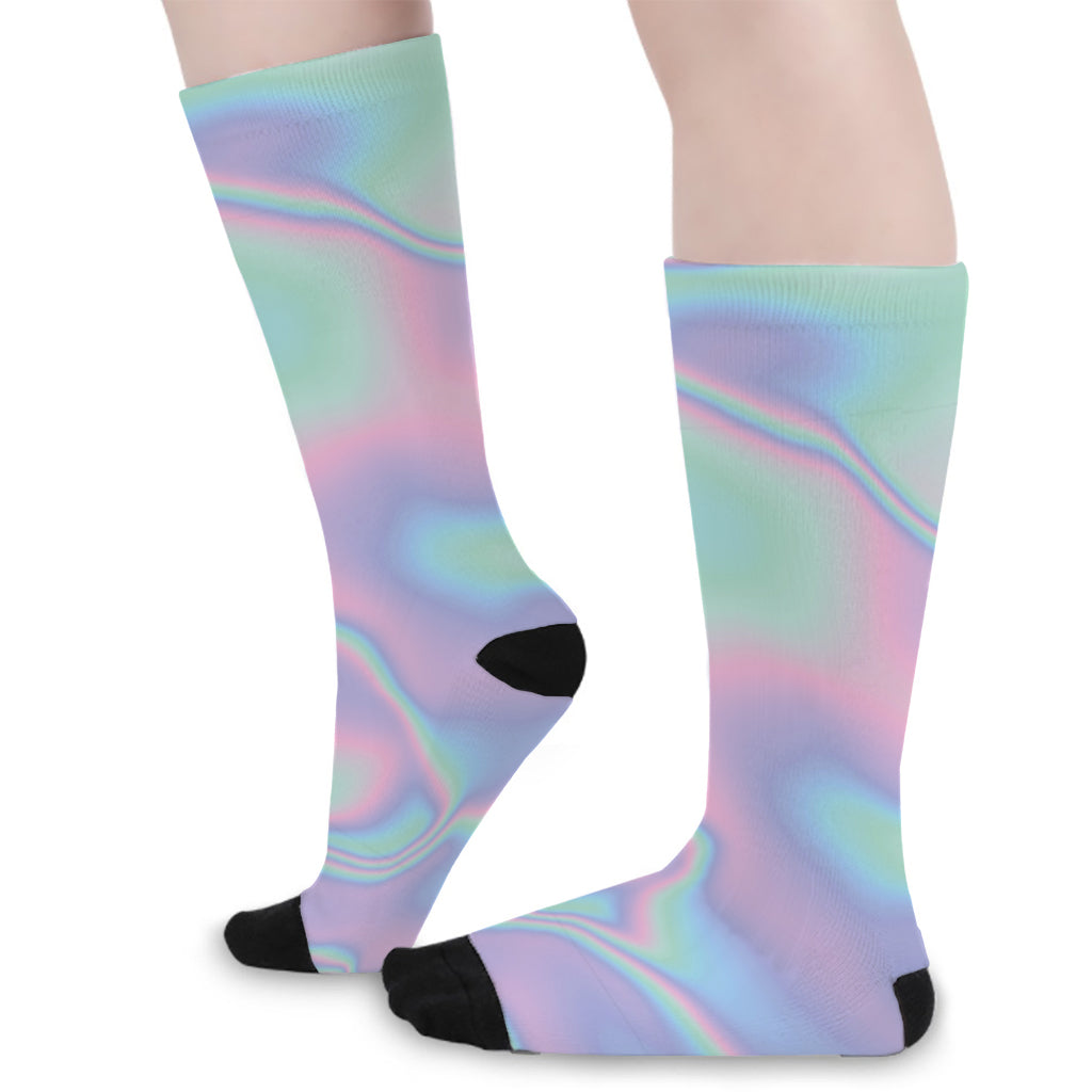Holographic Waves Print Long Socks