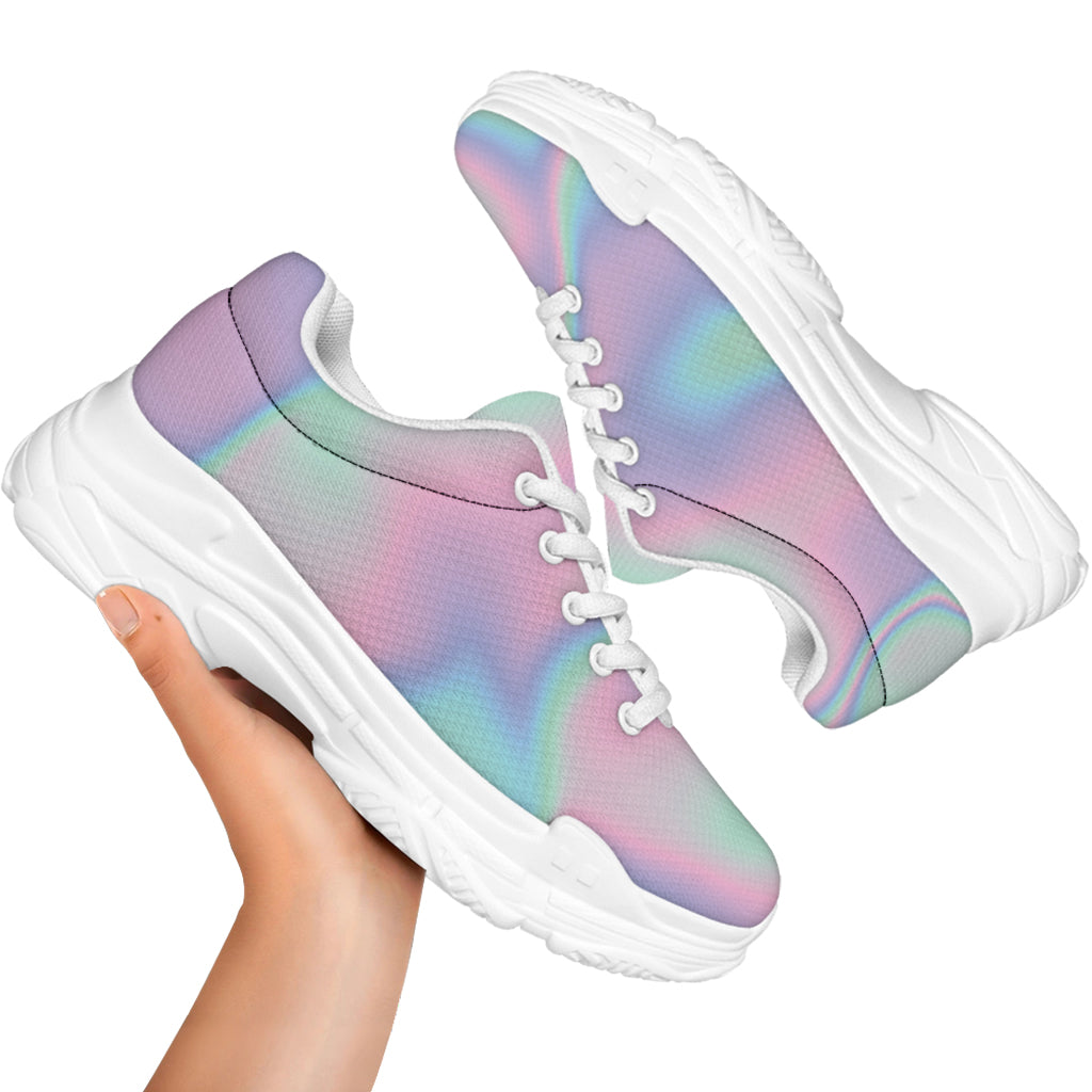 Holographic Waves Print White Chunky Shoes