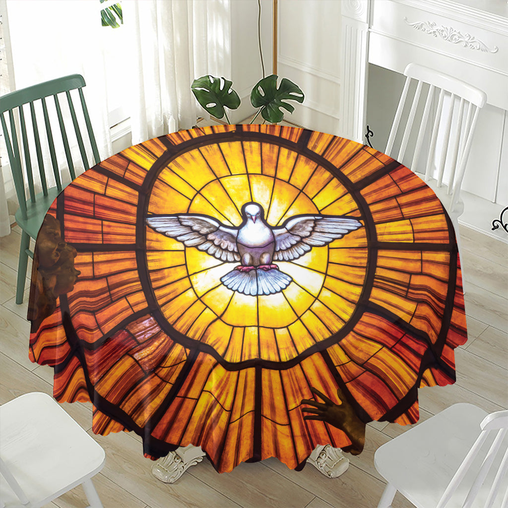 Holy Spirit Dove Stained Glass Print Waterproof Round Tablecloth