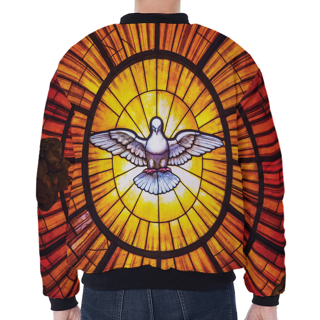 Holy Spirit Dove Stained Glass Print Zip Sleeve Bomber Jacket