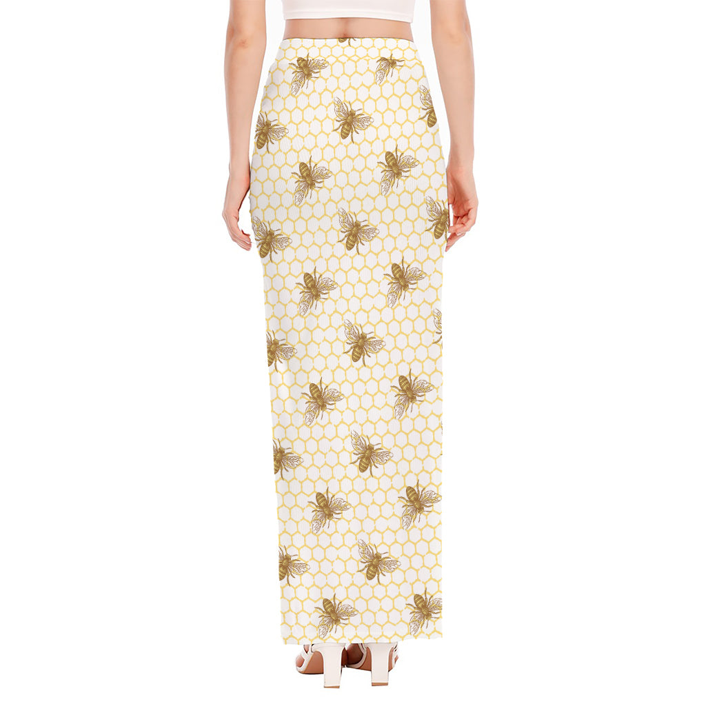 Honey Bee Hive Pattern Print High Slit Maxi Skirt