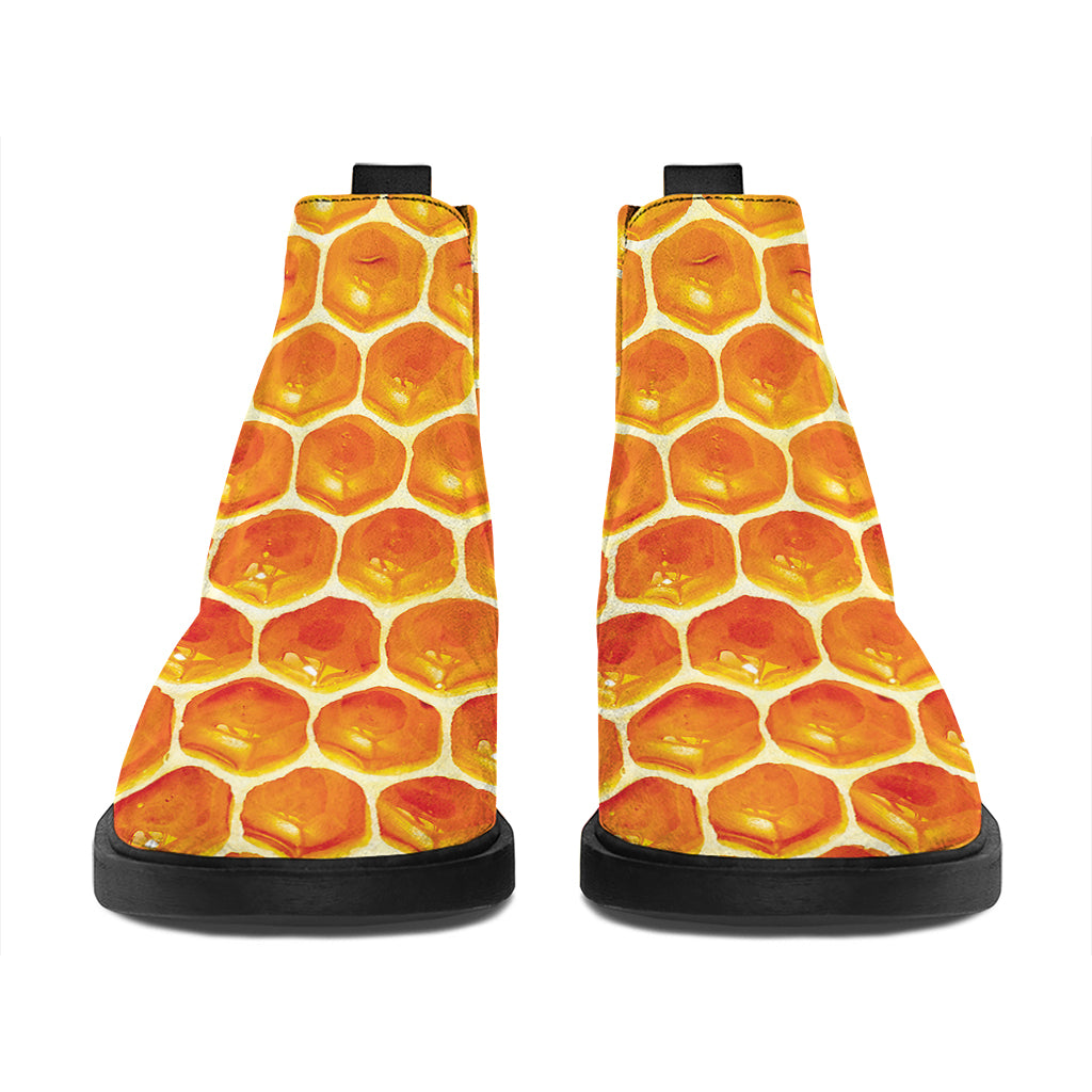 Honey Bee Hive Print Flat Ankle Boots
