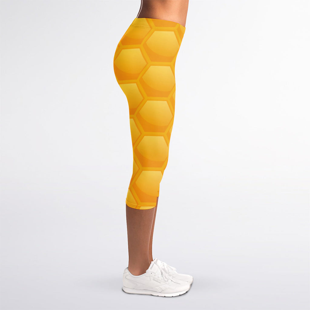 Honeycomb Pattern Print Women's Capri Leggings