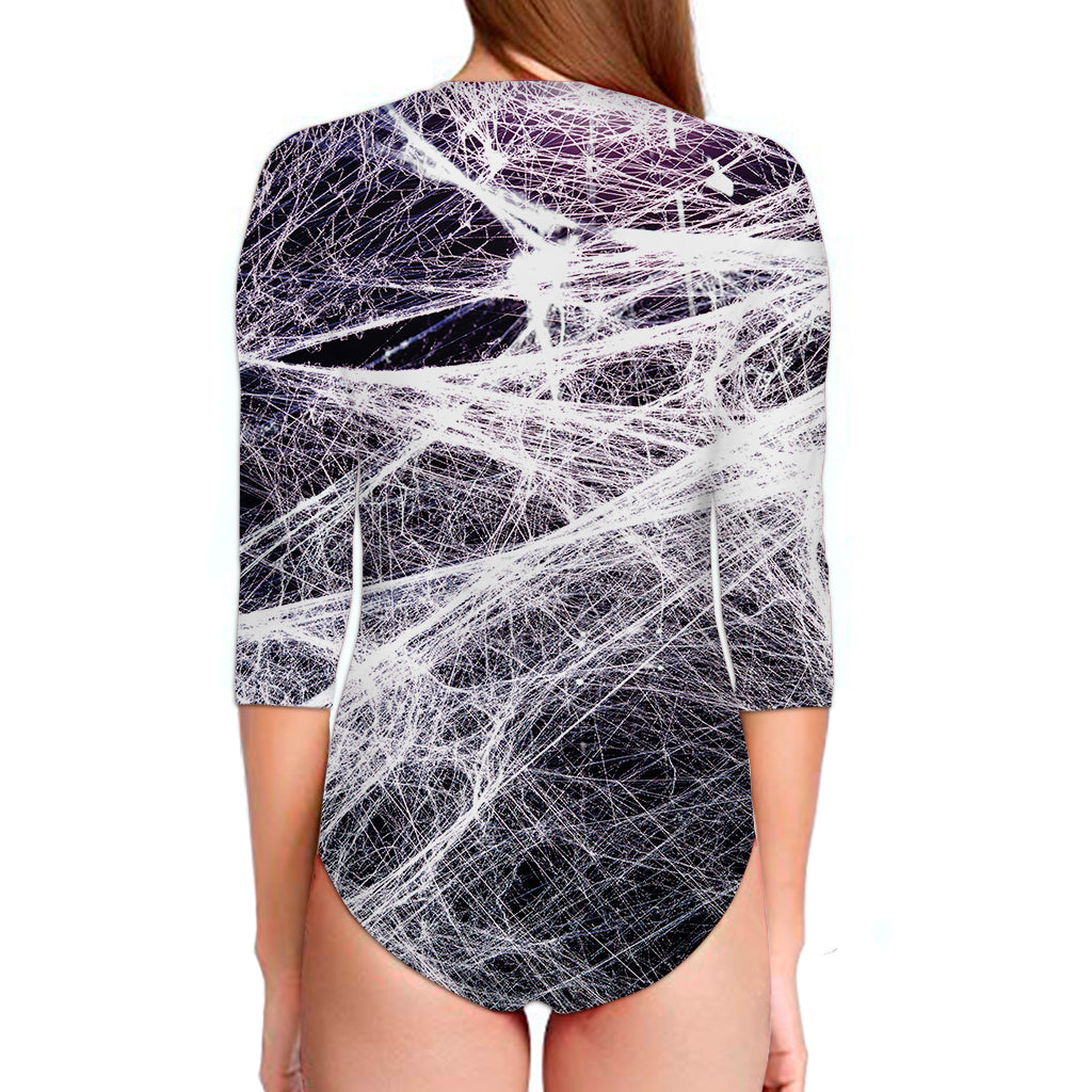 Horror Cobweb Print Long Sleeve Swimsuit