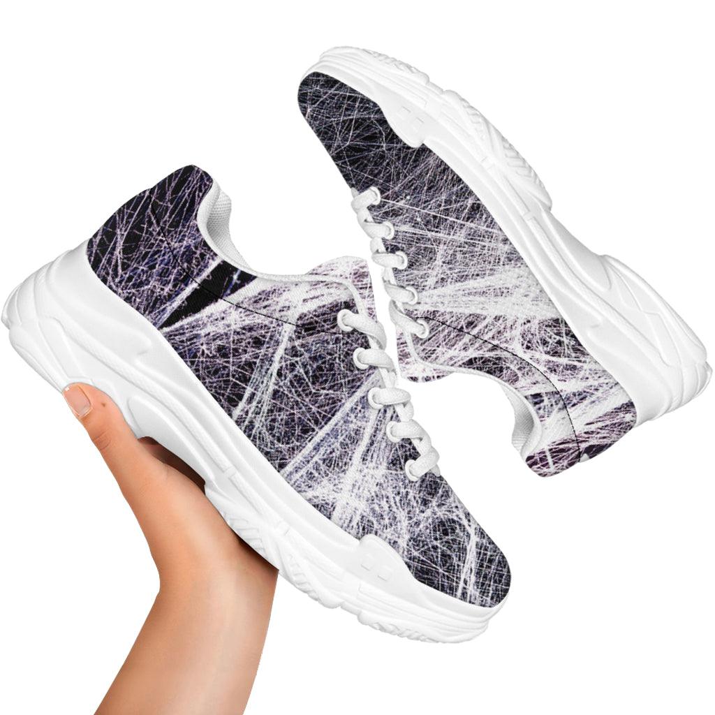 Horror Cobweb Print White Chunky Shoes