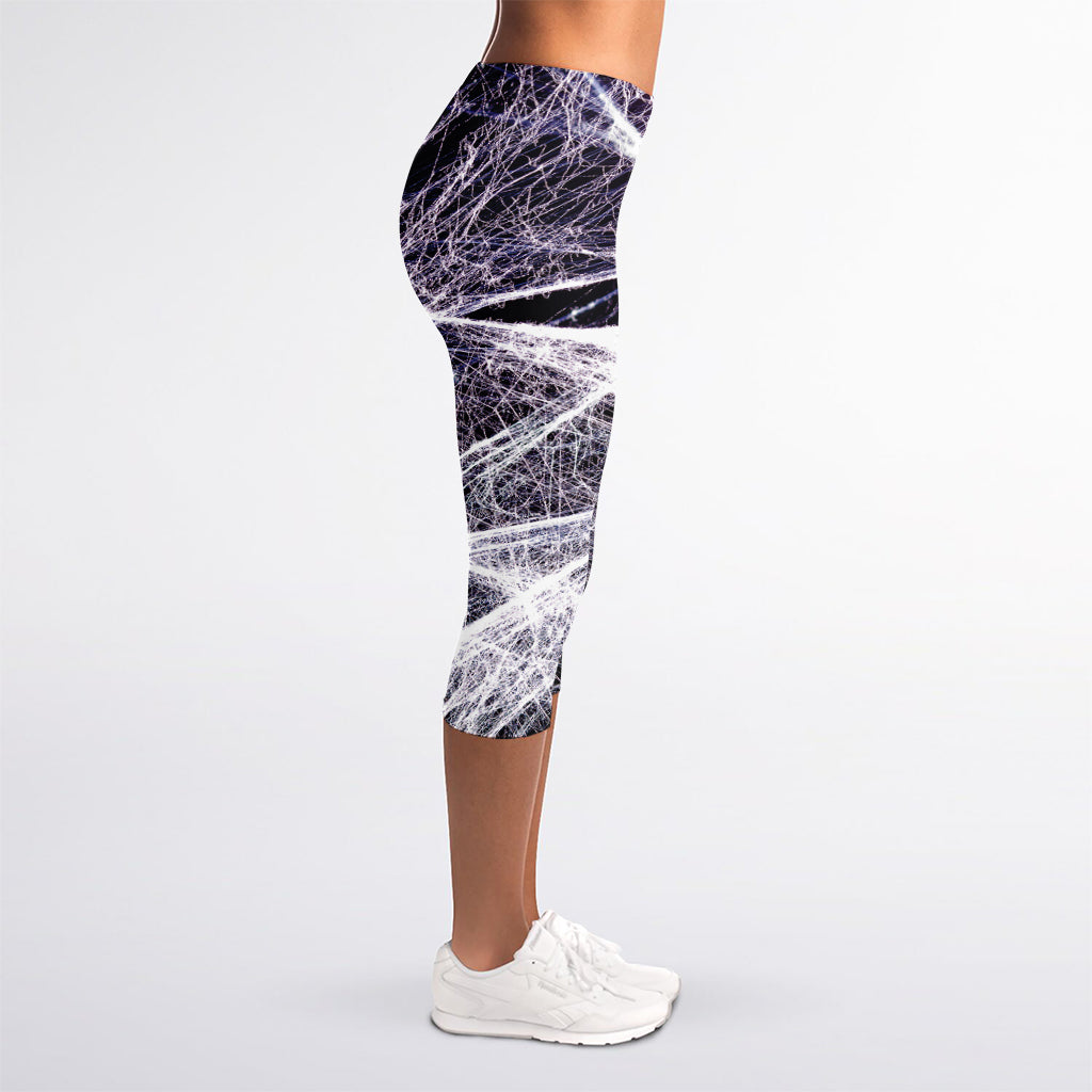 Horror Cobweb Print Women's Capri Leggings