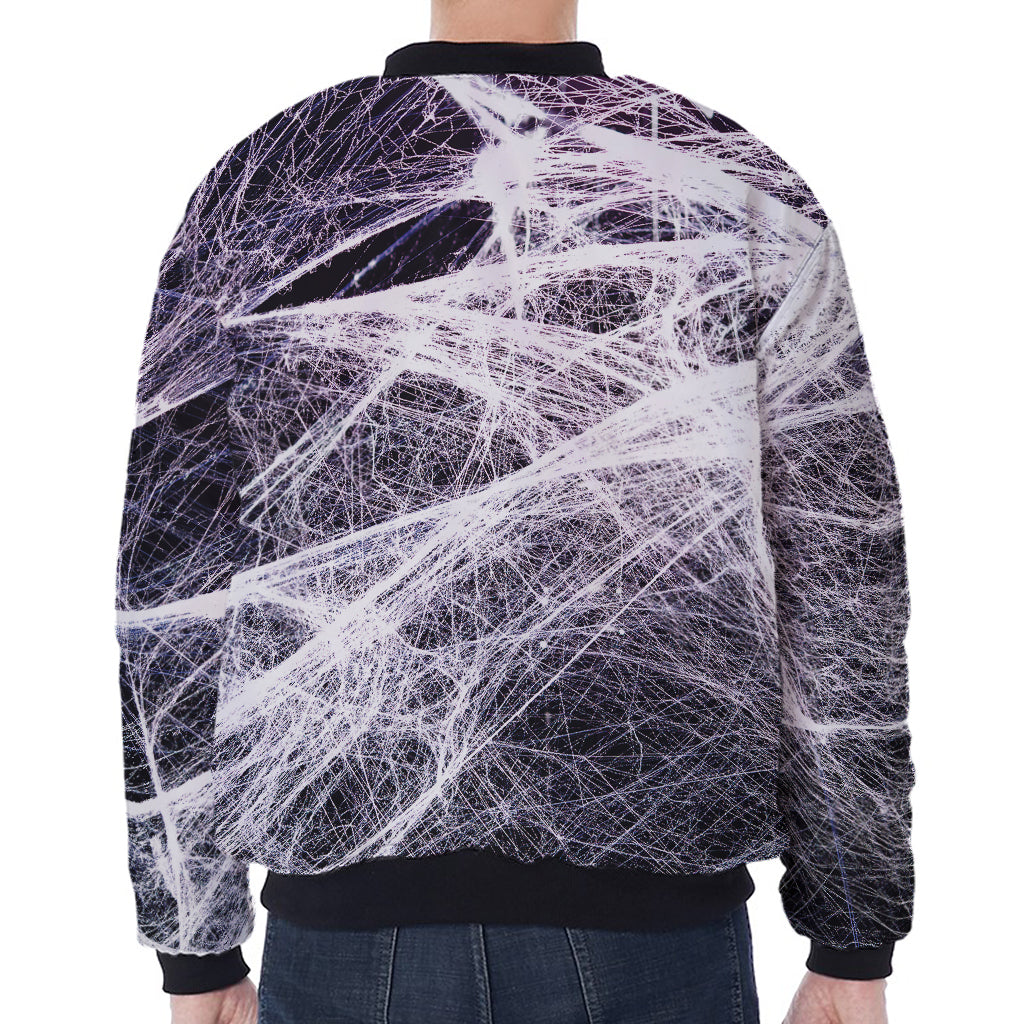 Horror Cobweb Print Zip Sleeve Bomber Jacket
