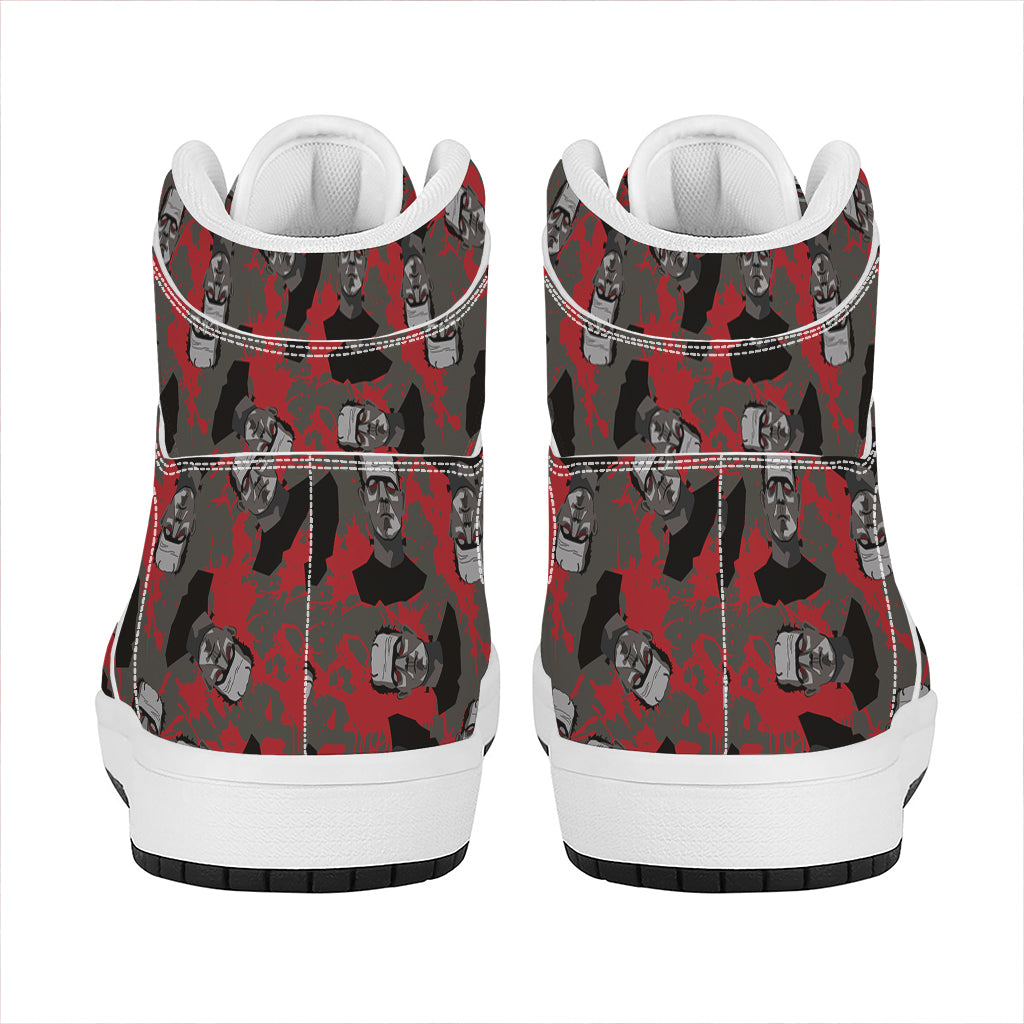 Horror Frankenstein Pattern Print High Top Leather Sneakers