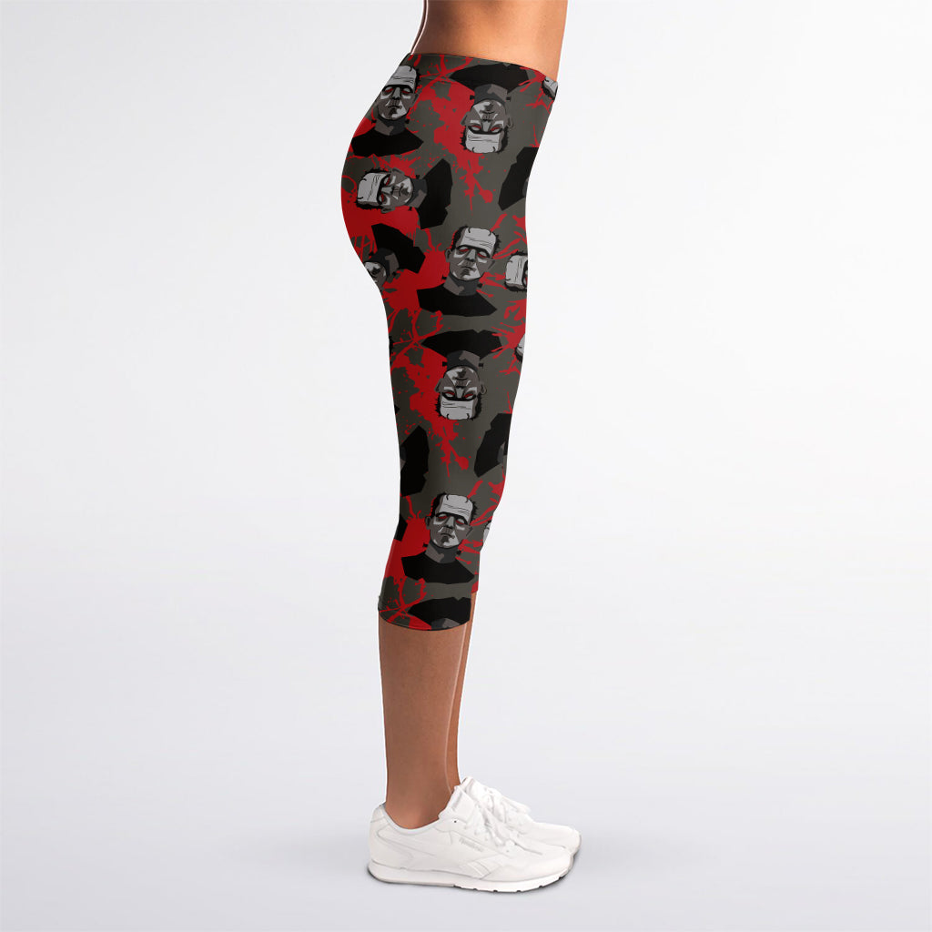Horror Frankenstein Pattern Print Women's Capri Leggings