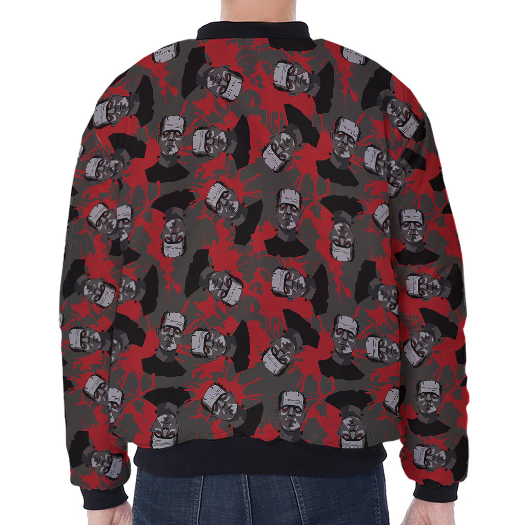 Horror Frankenstein Pattern Print Zip Sleeve Bomber Jacket