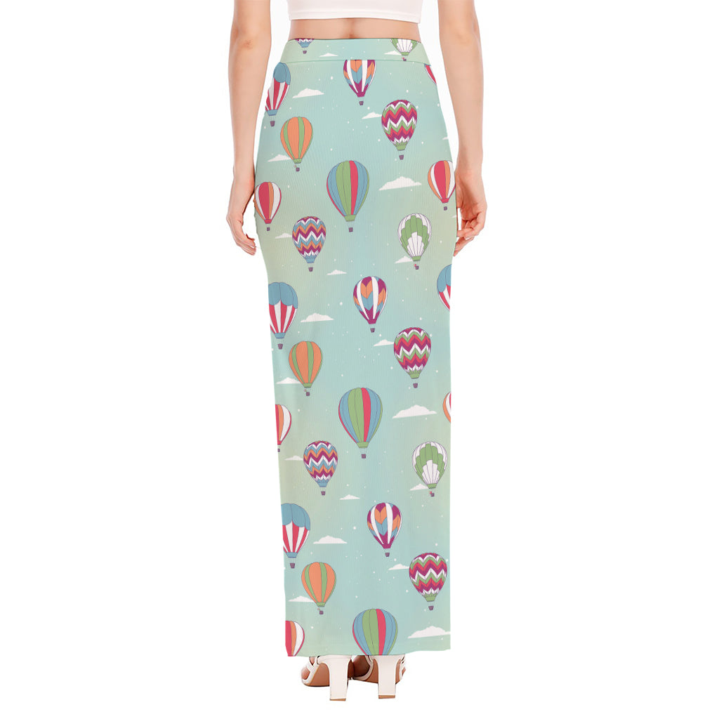 Hot Air Balloon Pattern Print High Slit Maxi Skirt