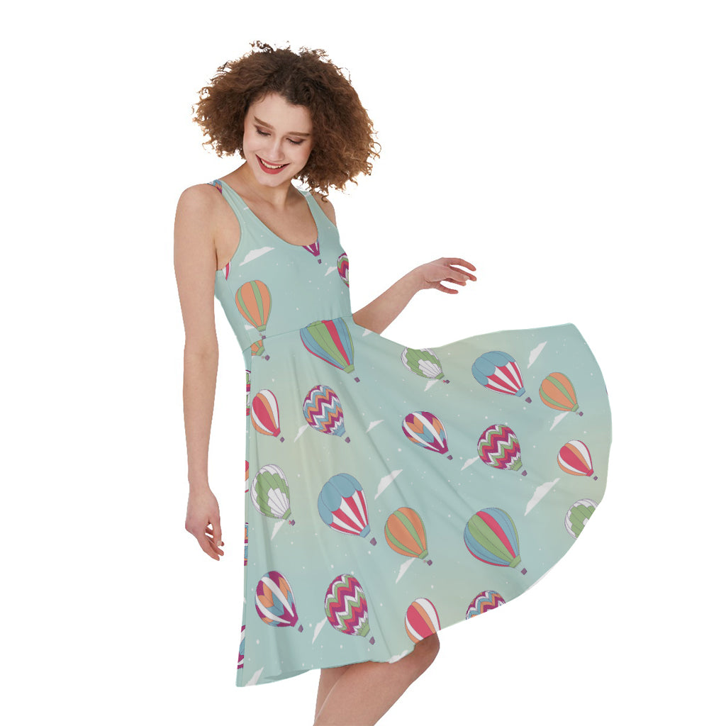 Womens Dresses Sleeveless Balloon Dress Hot Air Balloon Pattern Print  Sleeveless Knee Length Dress