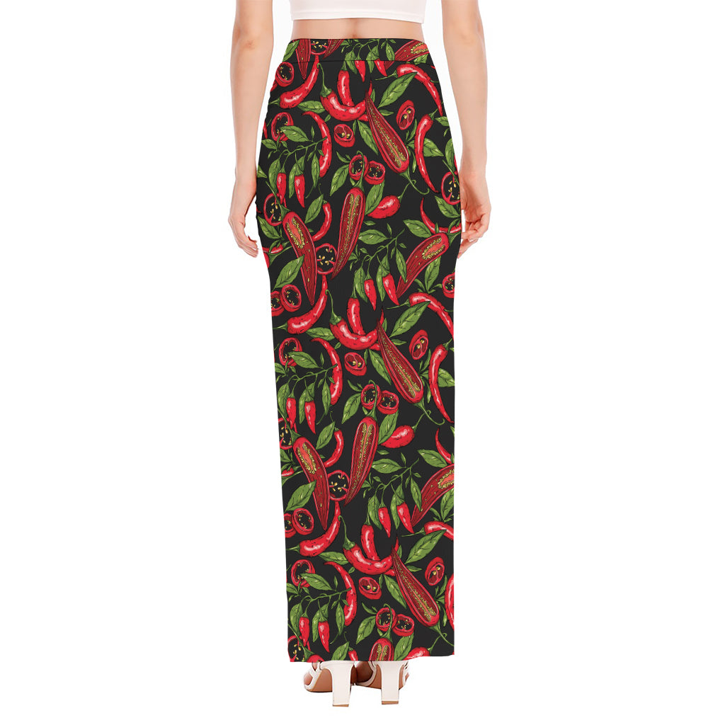 Hot Chili Peppers Pattern Print High Slit Maxi Skirt