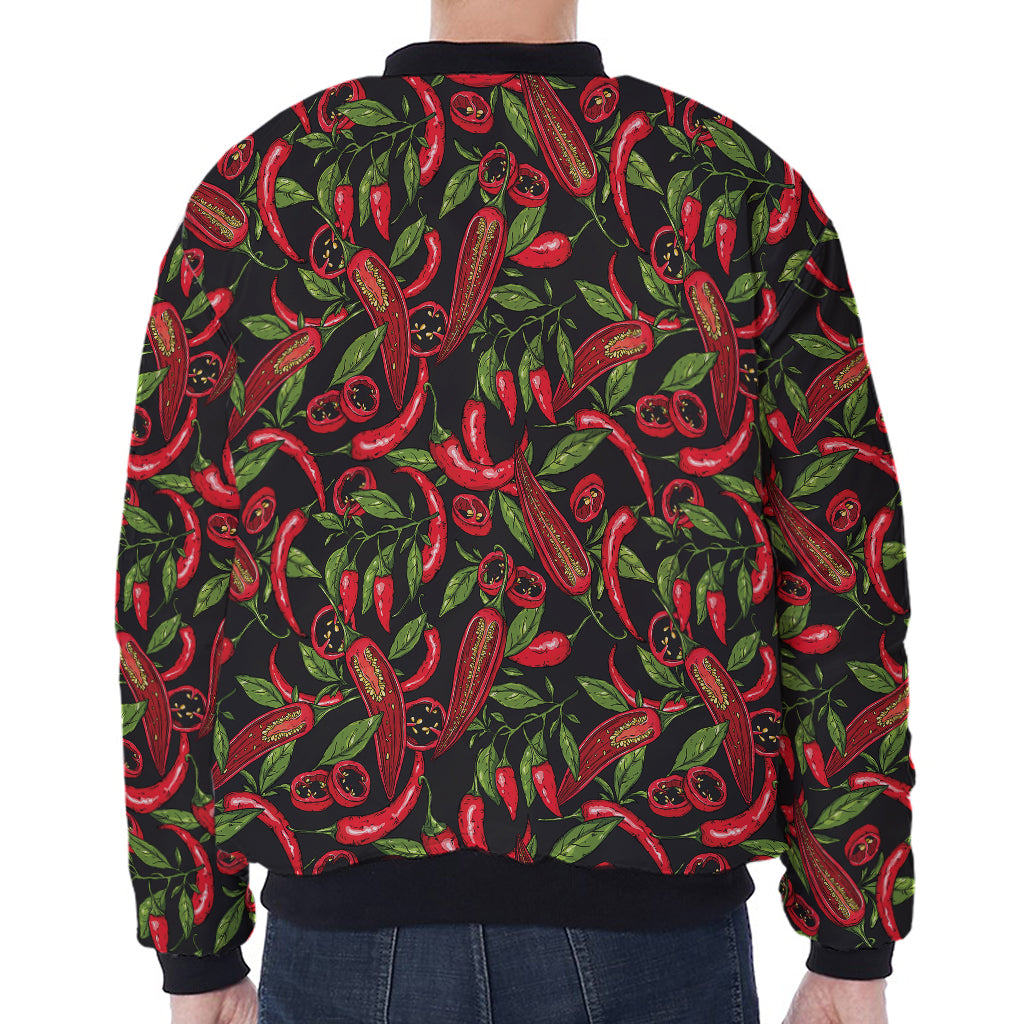 Hot Chili Peppers Pattern Print Zip Sleeve Bomber Jacket