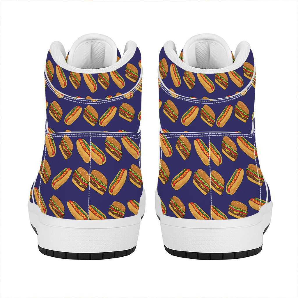 Hot Dog And Hamburger Pattern Print High Top Leather Sneakers