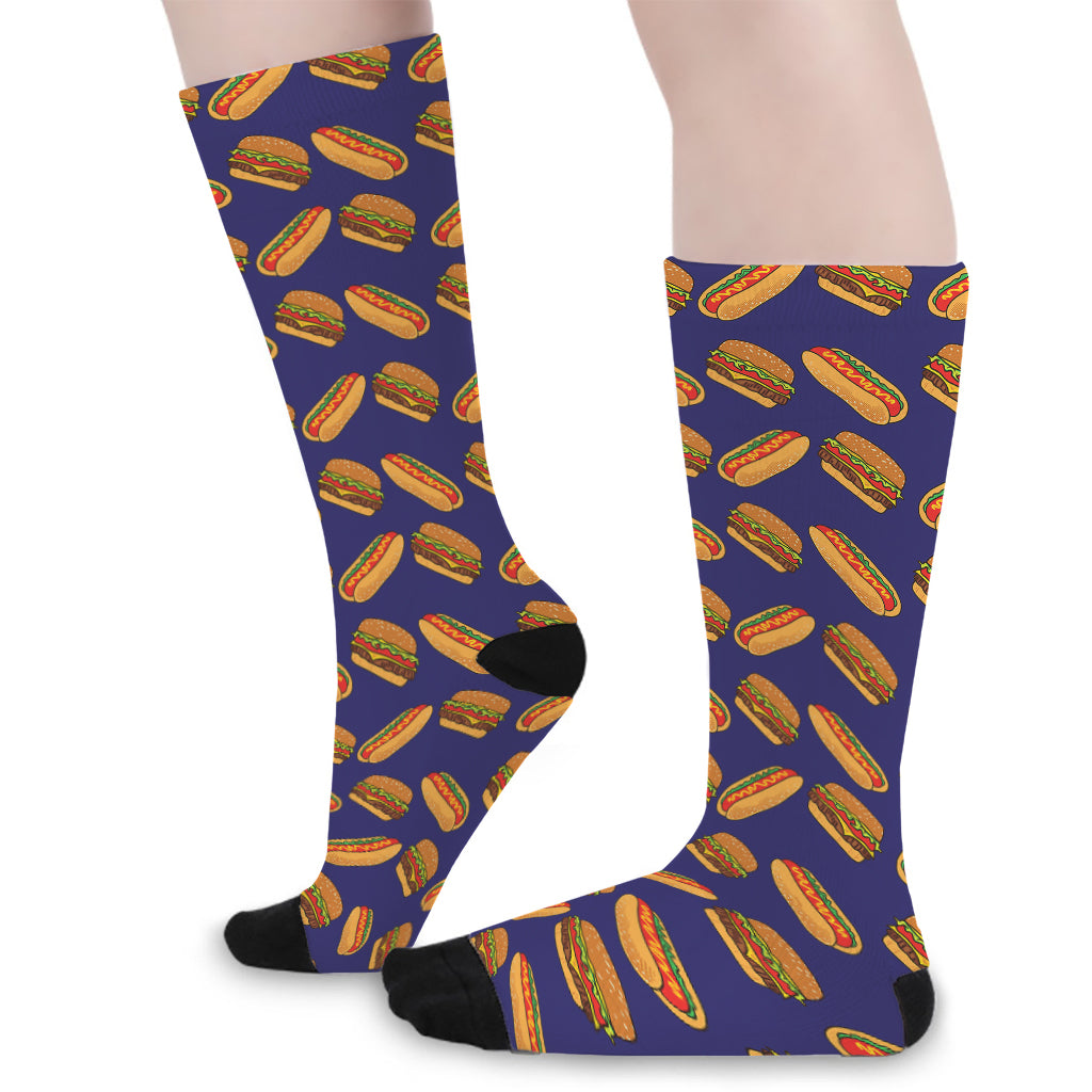 Hot Dog And Hamburger Pattern Print Long Socks