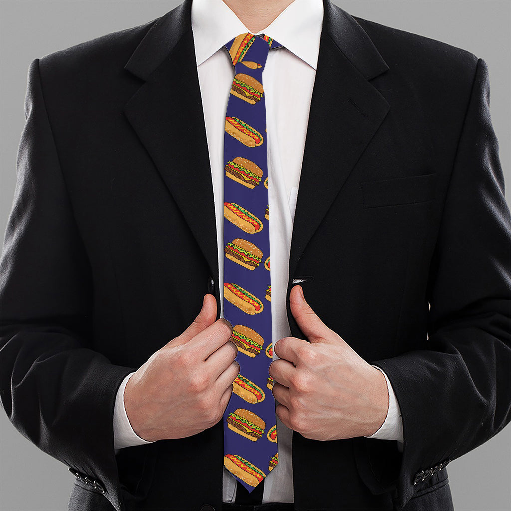 Hot Dog And Hamburger Pattern Print Necktie