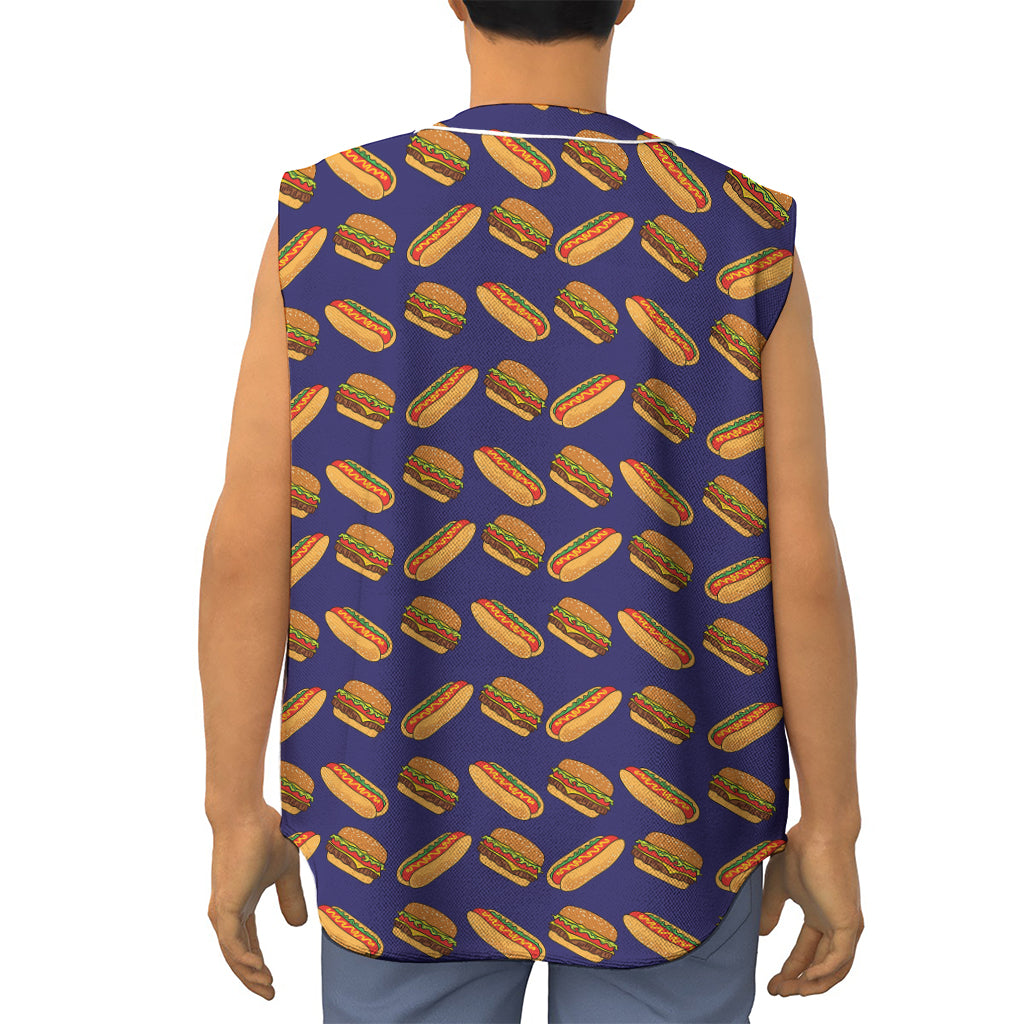 Hot Dog And Hamburger Pattern Print Sleeveless Baseball Jersey